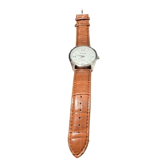 Men’s Watch EIGER E-Z Read Dial Watch Brown Leather Bracelet Vintage Wristwatch - Picture 5 of 8